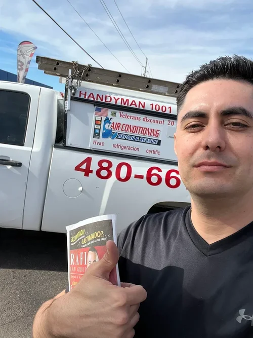 Owner with service truck